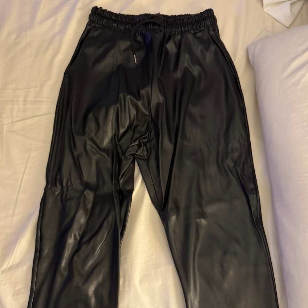 Black leather jogger pants